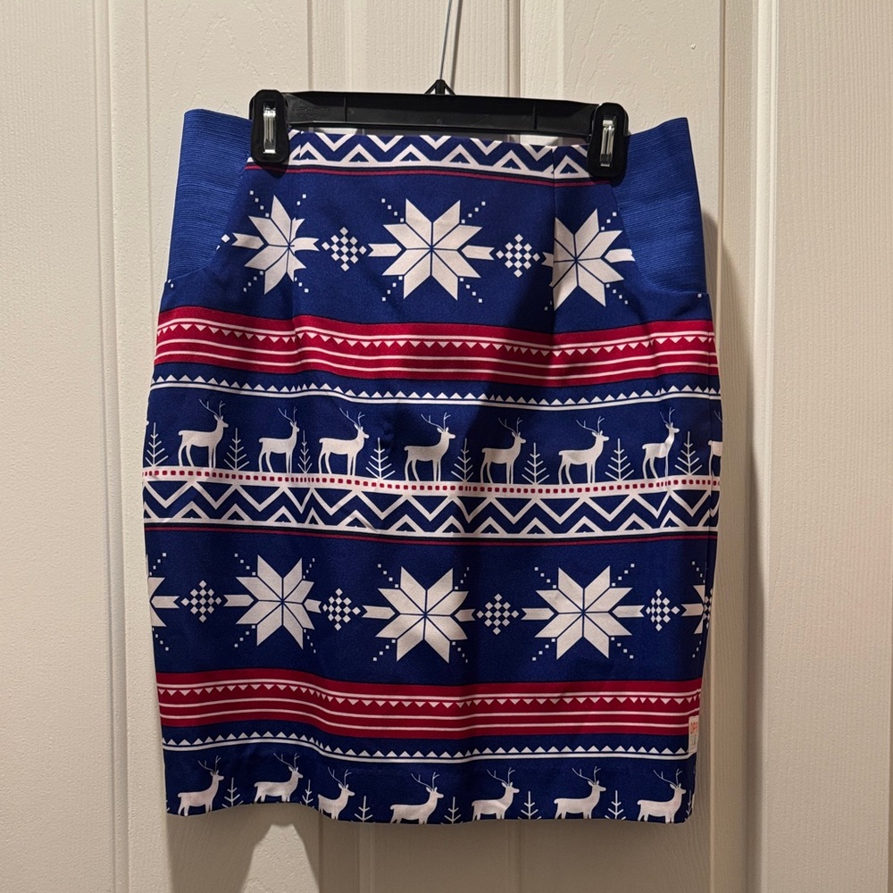 OppoSuits Royal Blue Holiday Pencil Skirt with Red & White Accents